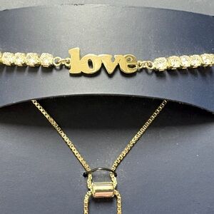 NWT, Gold Love Bracelet with Rhinestone Crystal Accents, Adjustable